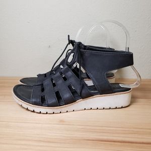 Sofft Women's 6.5 Ankle‎ Tie Chunky Fisherman Comfort Sandal Black Leather Cage